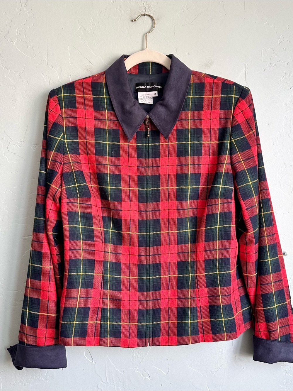 Donna Morgan Red and Navy Plaid Blazer